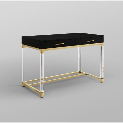 Black Acrylic Leg and Gold Writing Desk